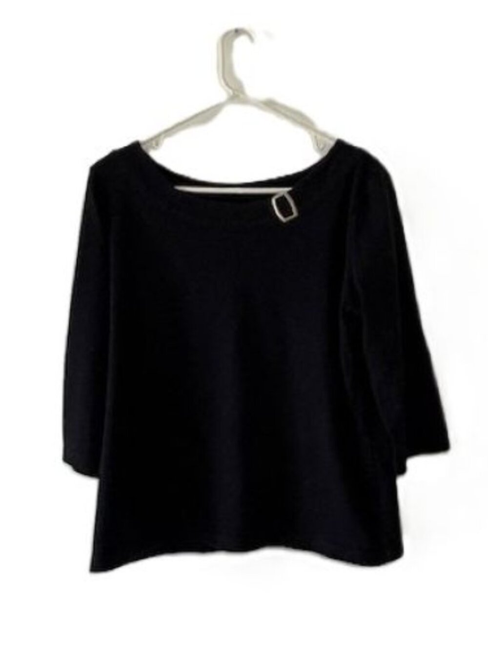 Kim Rogers Black Cotton Top with 3/4 Sleeves and Buckle Adornment